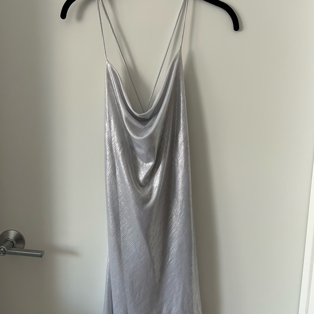 12th TRIBE Trina Silver Cowl Neck Mini Dress